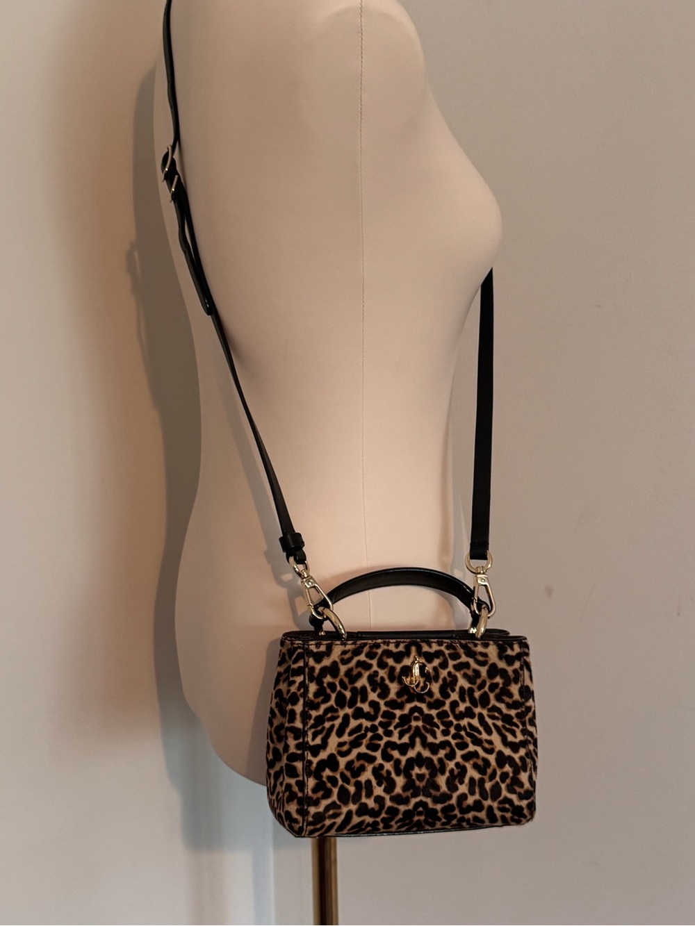 Jimmy Choo Leopard Print Top-Handle Satchel with Black Trim